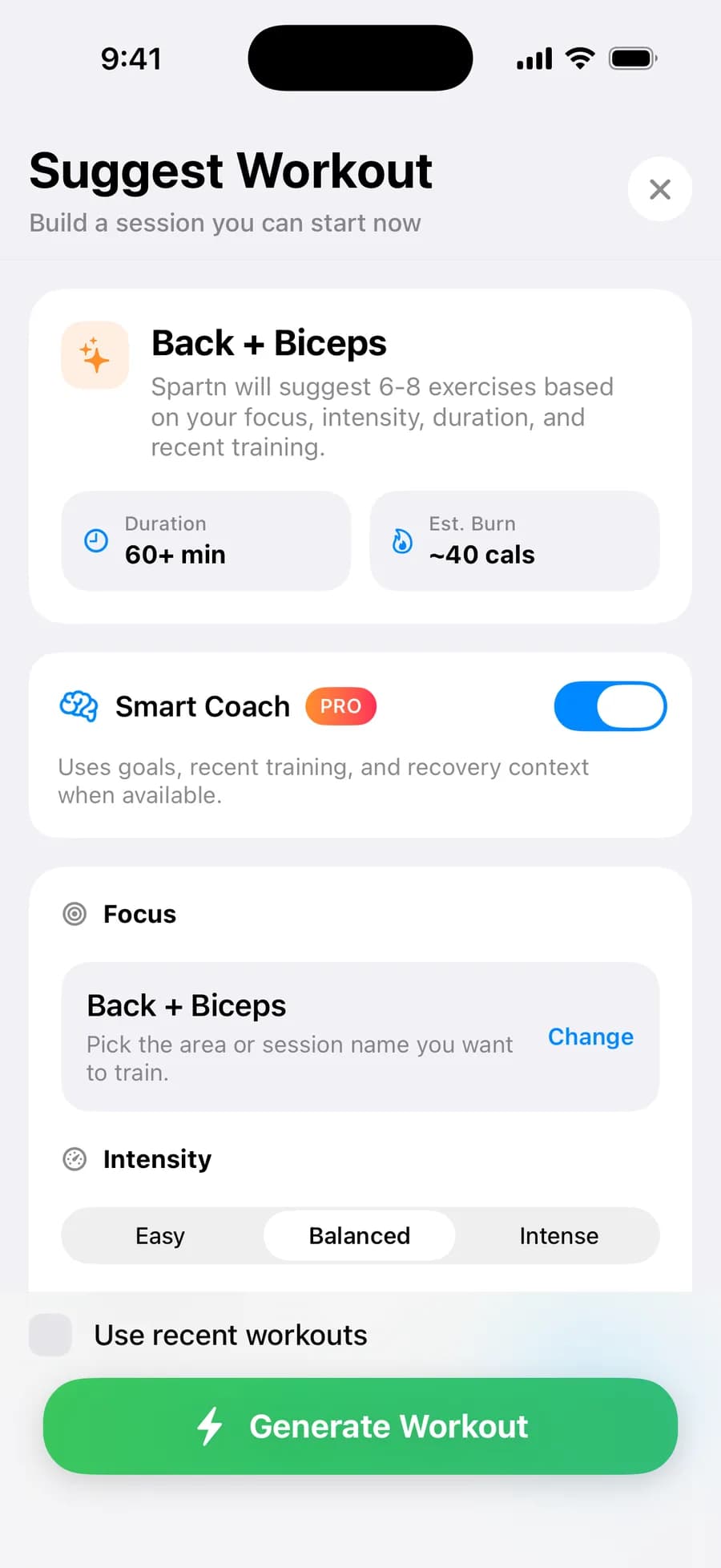 Smart Workout Creation